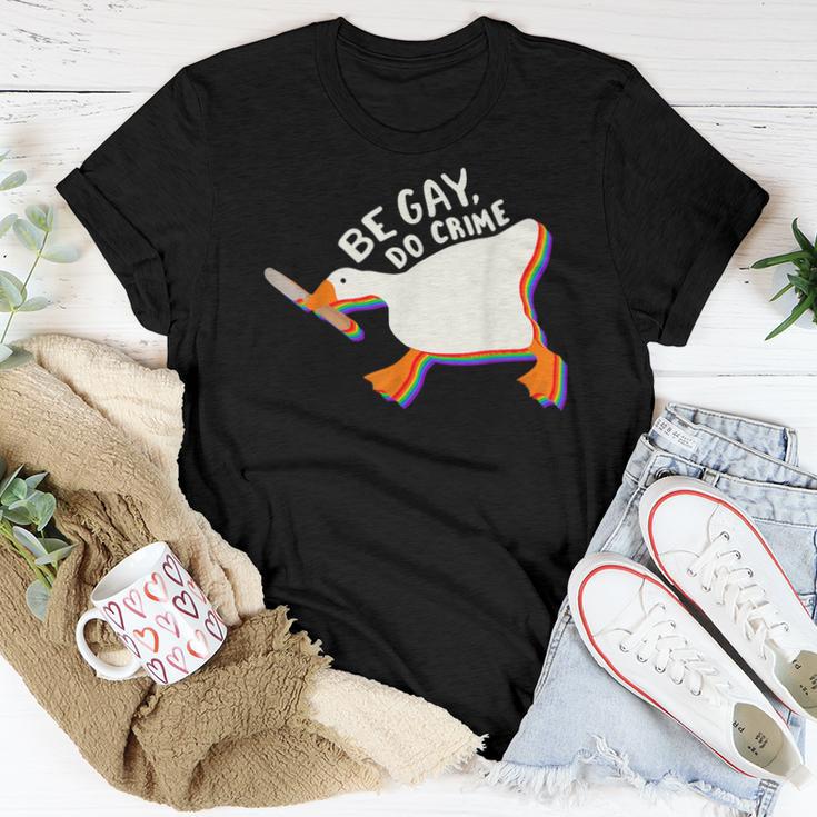 Be Gay Do Crime Rainbow Flag Lgbtq Meme Goose Women T-shirt | Mazezy