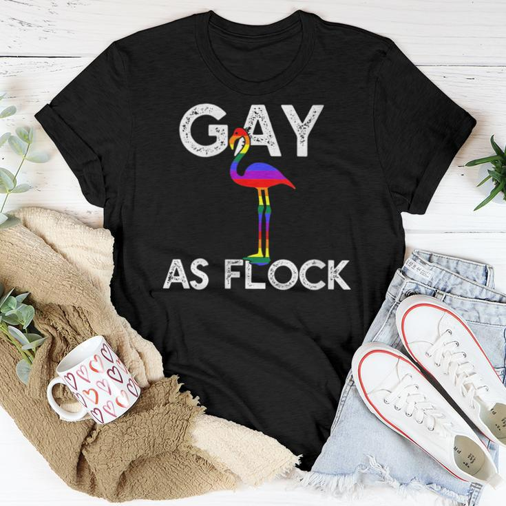 Gay As Flock Af Lgbt Rainbow Flag Pride Flamingo Meme Women T-shirt Unique Gifts
