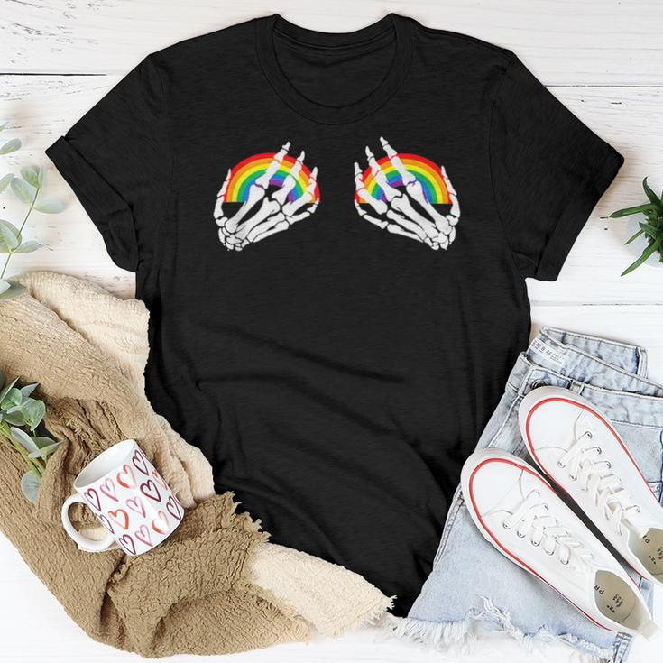 Gay Les Pride Rainbow Boobs Skeleton Hand Lgbt Gay Women T-shirt Unique Gifts