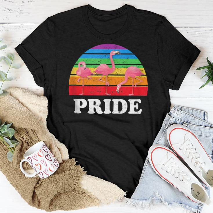 Gay Pride Flamingo Flock Retro Lgbtq Rainbow Women T-shirt Crewneck Unique Gifts