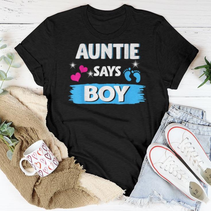 Gender Reveal Auntie Says Boy Matching Family Baby Party Women T-shirt Unique Gifts