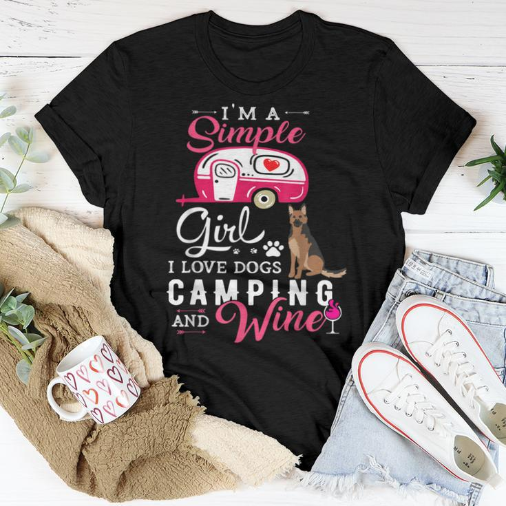 German Shepherd Dog Im A Simple Girl Wine Lover Camping Women T-shirt Unique Gifts