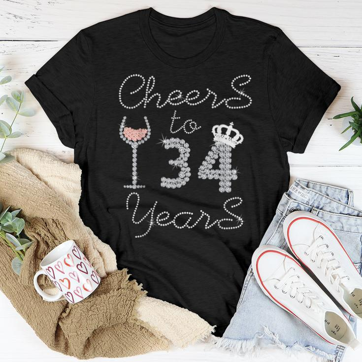 Girl Queen Drink Wine Cheers To 34 Years Old Happy Birthday Women T-shirt Funny Gifts