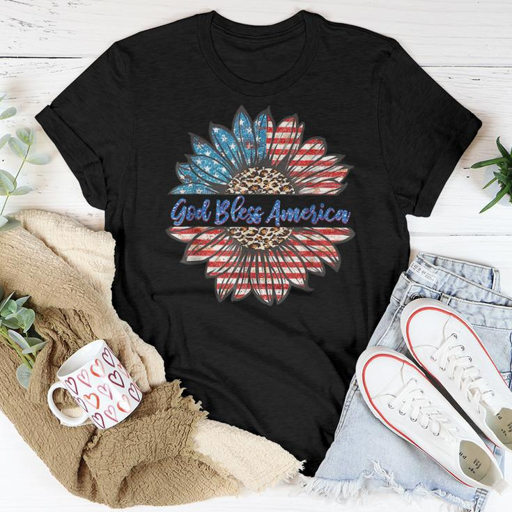 God Bless America Patriotic 4Th Of July Sunflower Usa Flag Women T-shirt Unique Gifts