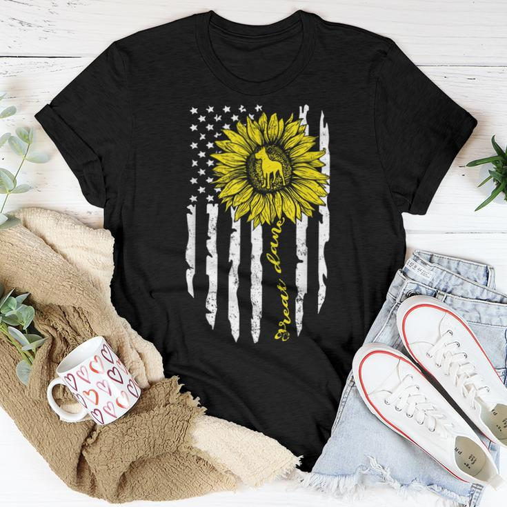 Great Dane Dog American Flag And Sunflower Women T-shirt Unique Gifts