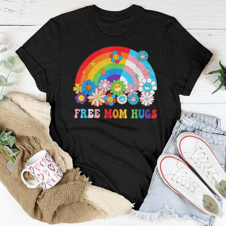 Groovy Flower Retro Rainbow Free Mom Hugs Lgbtq Pride Month Women T-shirt Unique Gifts