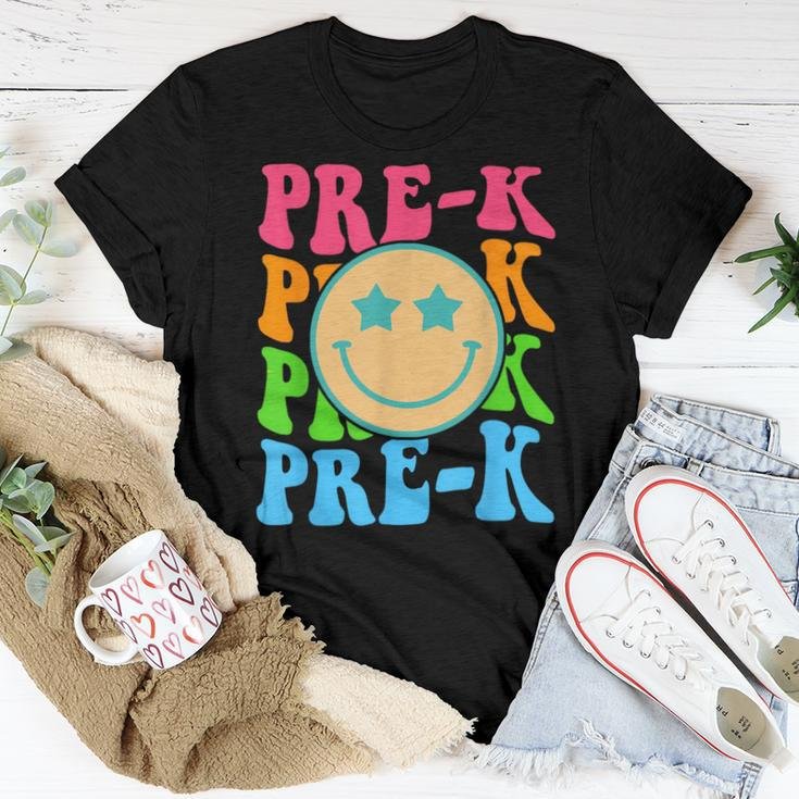 Groovy Pre-K Vibes Face Retro Teachers Kids Back To School Women T-shirt Funny Gifts