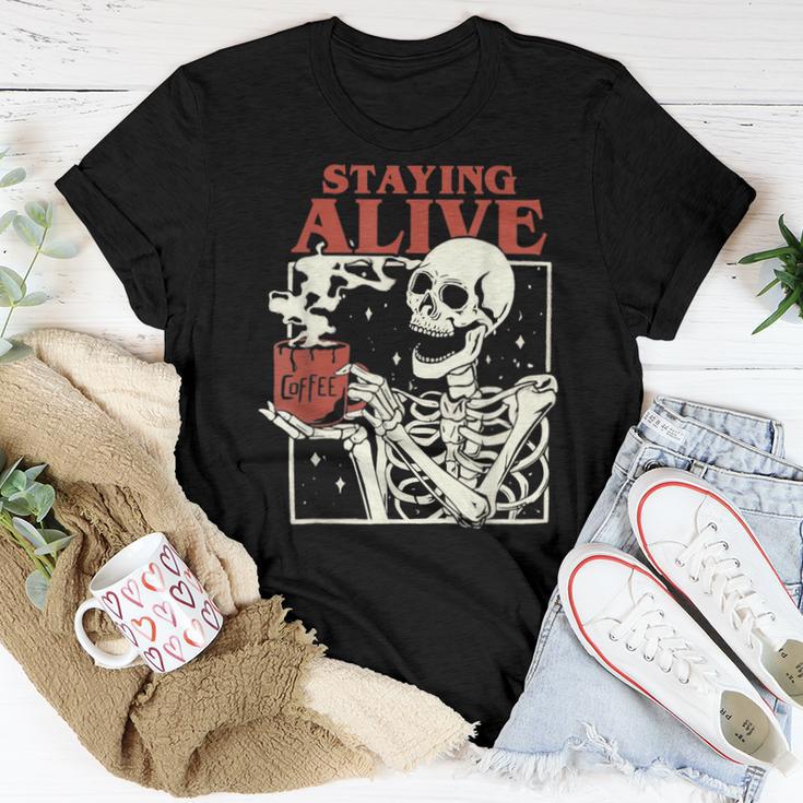 Halloween Staying Alive Skeleton Drink Coffee Skeleton Women T-shirt ...