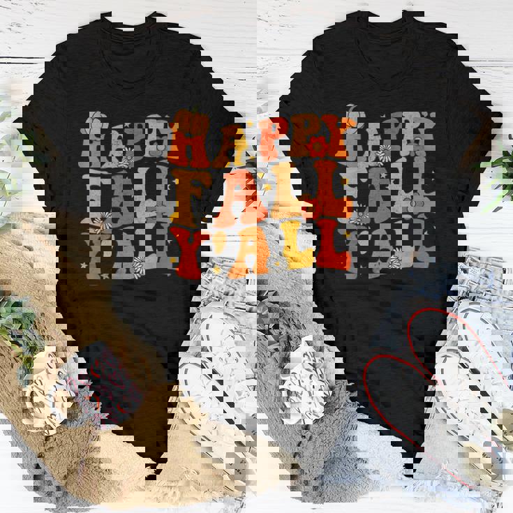 Happy Fall Yall Squad Groovy Fall Autumn And Halloween Halloween Women T-shirt Unique Gifts