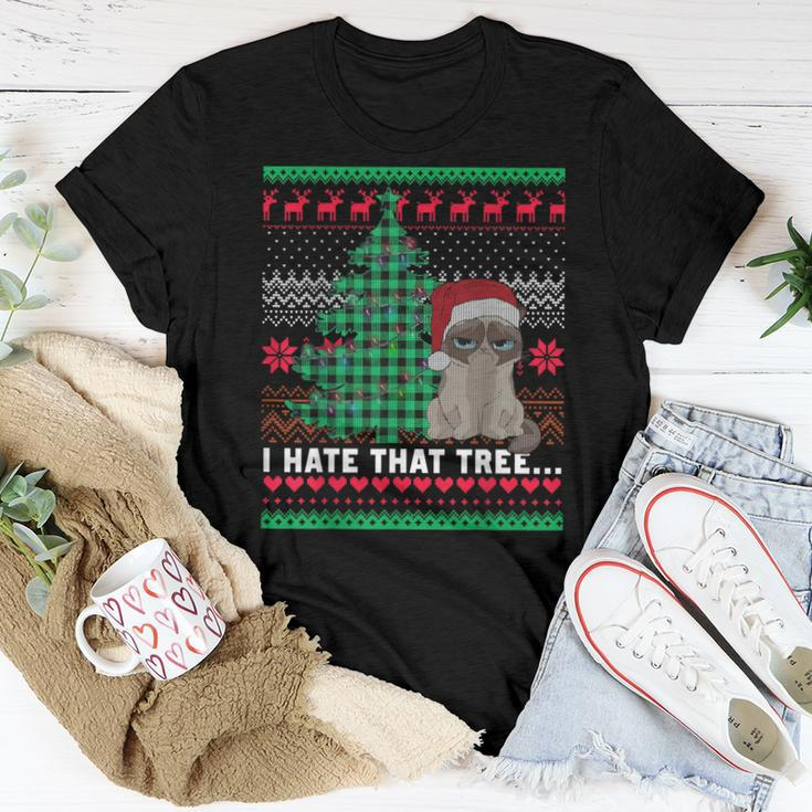 I Hate That Tree Cats Christmas Tree Ugly Xmas Sweater Women T-shirt Funny Gifts