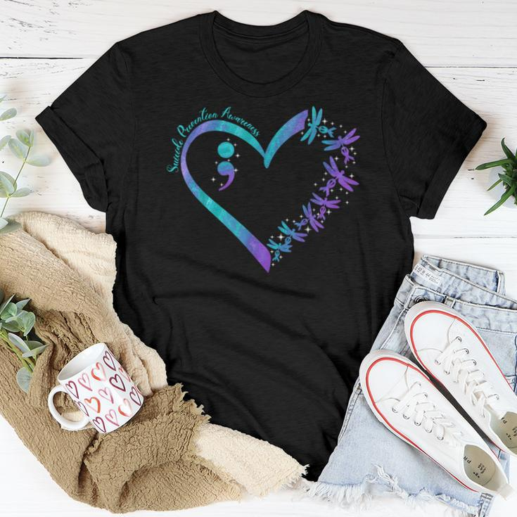 Heart Dragonfly Purple And Teal Suicide Prevention Awareness Women T-shirt Unique Gifts