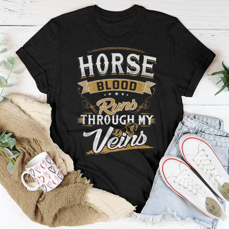 Horse Blood Runs Through My Veins Best Women T-shirt Funny Gifts