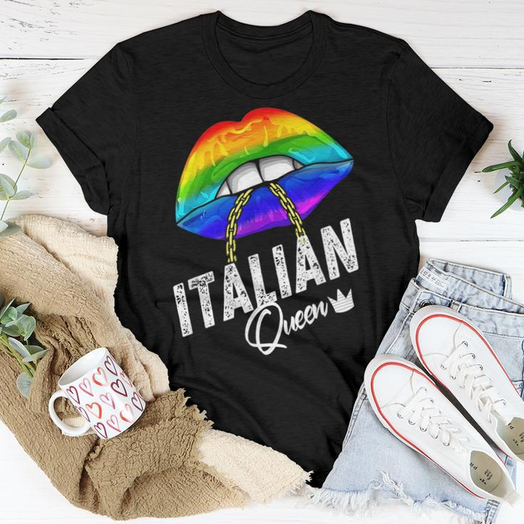 Italian Queen Lgbtq Gay Pride Flag Lips Rainbow Women T-shirt Crewneck Unique Gifts