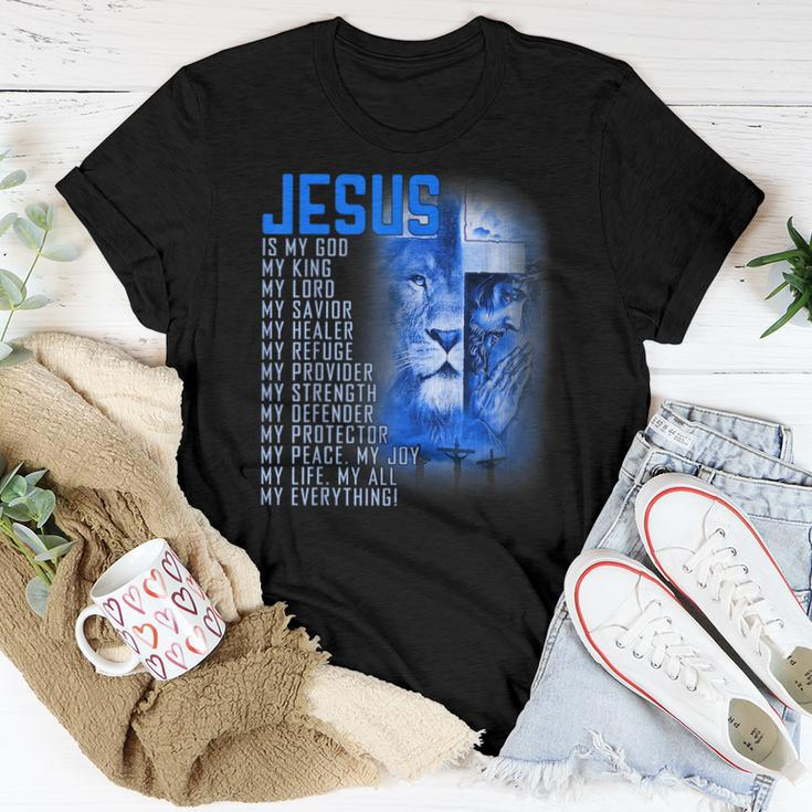 Jesus Is My God King My Lord My Savior Blue Lion Christian Women T-shirt Unique Gifts