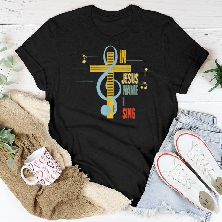 In Jesus Name I Sing Music Note Cross Vintage Christian Women T-shirt Unique Gifts
