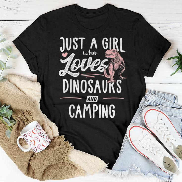 Just A Girl Who Loves Dinosaurs And Camping Dinosaur Women T-shirt Unique Gifts