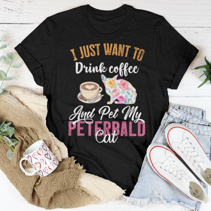 I Just Want To Drink Coffee And Pet My Peterbald Cat Women T-shirt Unique Gifts