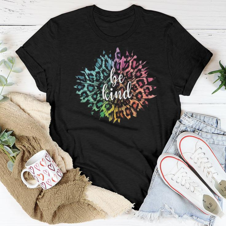Be Kind Multi Colored Leopard Sunflower For Women And Girls Women T-shirt Unique Gifts