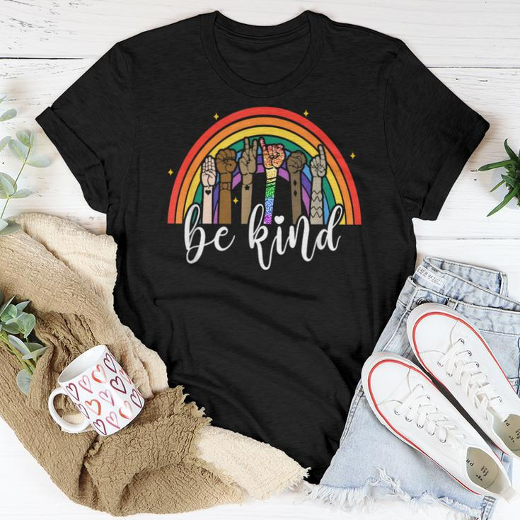 Be Kind Rainbow Sign Language Hand Lgbt Gay Les Pride Asl Women T-shirt Unique Gifts