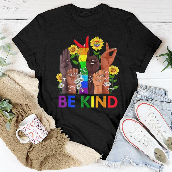 Be Kind Sign Language Hand Talking Lgbtq Flag Gay Pride Women T-shirt Unique Gifts