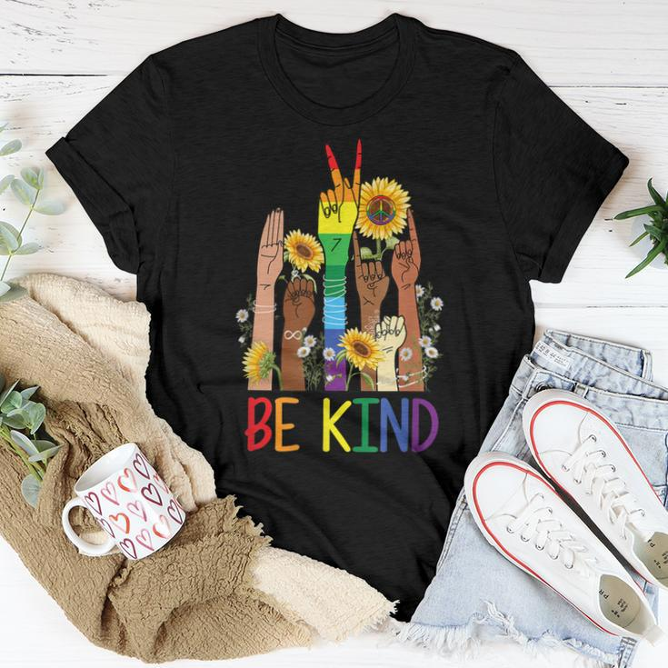 Be Kind Sign Language Hand Talking Lgbtq Flag Gay Pride Ts Women T-shirt Unique Gifts