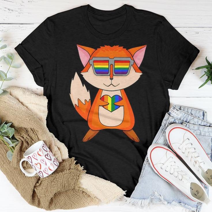 Lgbt Supporter Fox Rainbow Gay Pride Lgbt Heart Animal Women T-shirt Unique Gifts