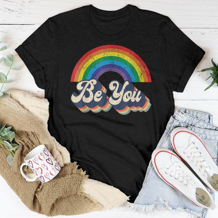 Lgbtq Ally Be You Gay Pride Lgbt Rainbow Flag Retro Women T-shirt Unique Gifts
