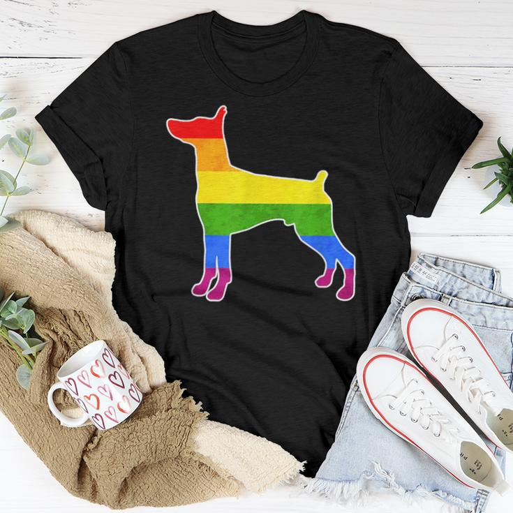 Lgbtq Doberman Pinscher Dog Rainbow Love Gay Lesbian Pride Women T-shirt Crewneck Unique Gifts