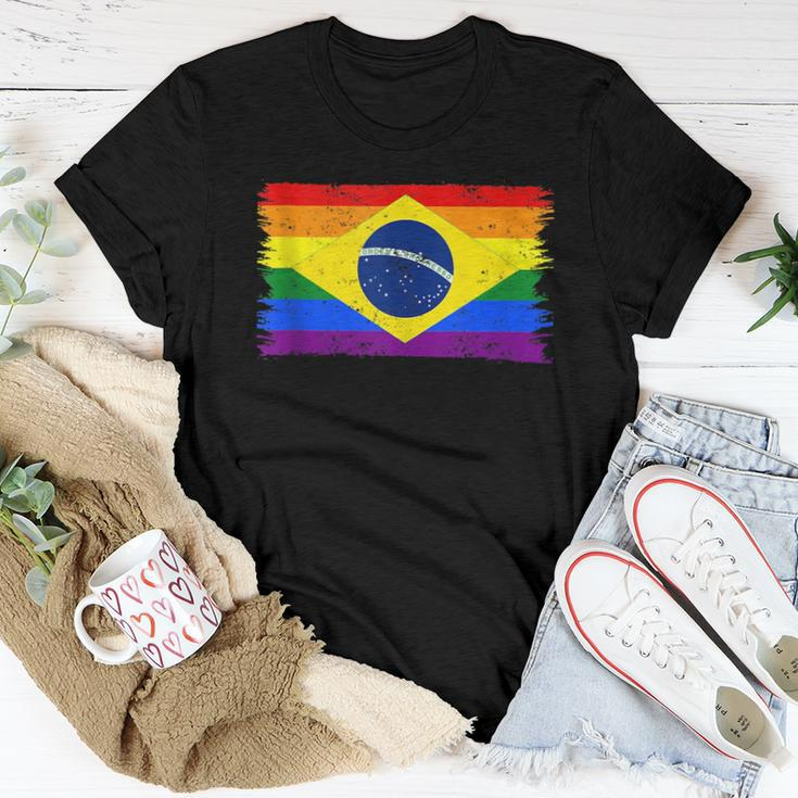 Lgbtq Rainbow Flag Of Brazil South America Gay Pride Women T-shirt Unique Gifts