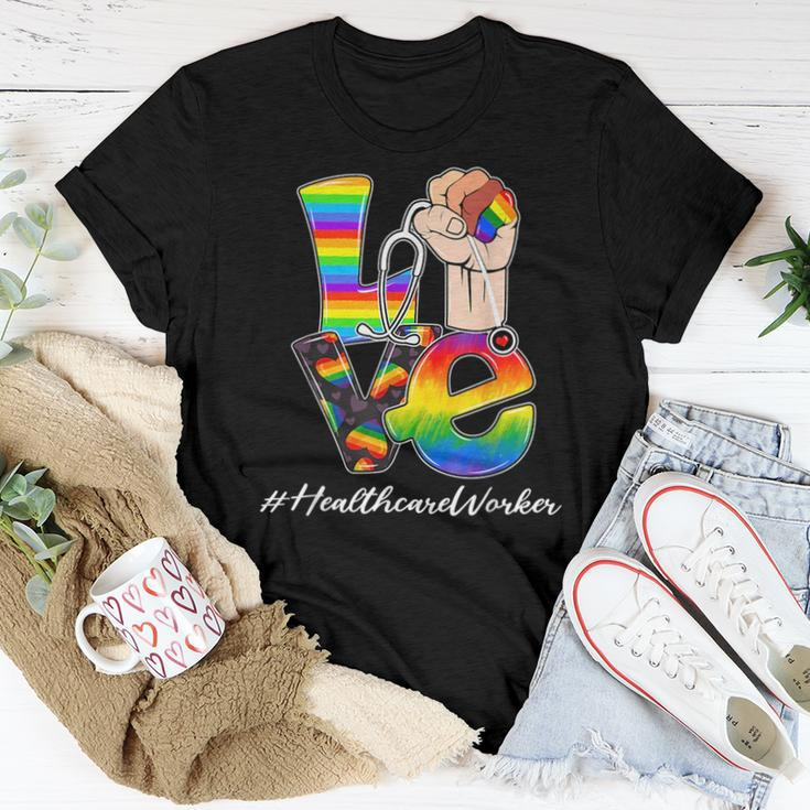 Love Healthcare Worker Lgbt Gay Pride Rainbow Flag Nursing Women T-shirt Unique Gifts