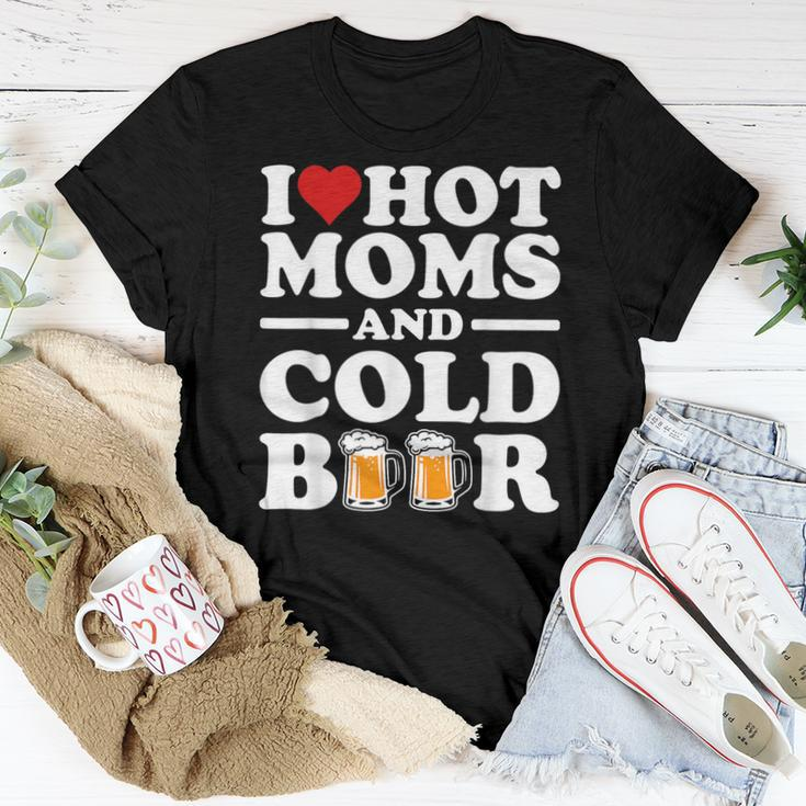 I Love Heart Hot Moms Cold Beer Adult Drinkising Joke Women T-shirt Unique Gifts