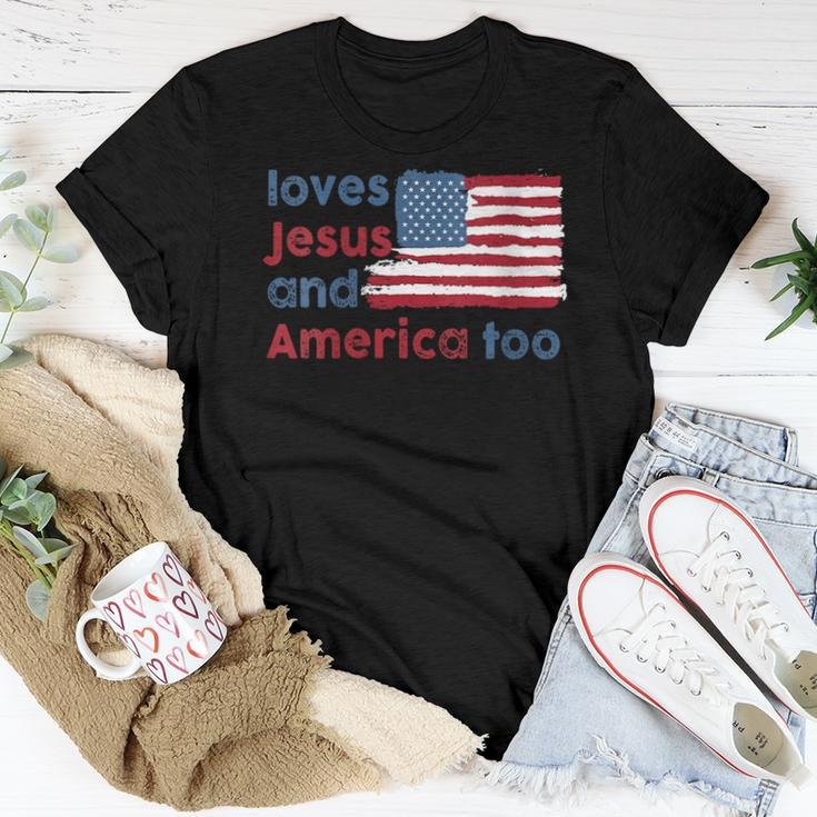 Love Jesus And America Too Usa Flag Usa Women T-shirt Unique Gifts