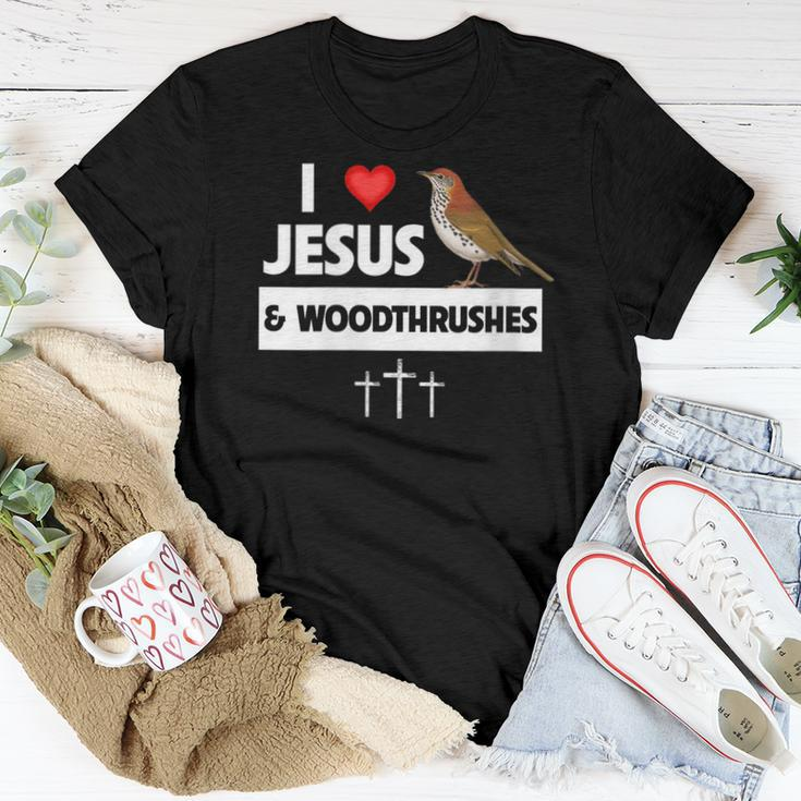 I Love Jesus And Wood Thrushes Washington DC State Bird Women T-shirt Unique Gifts