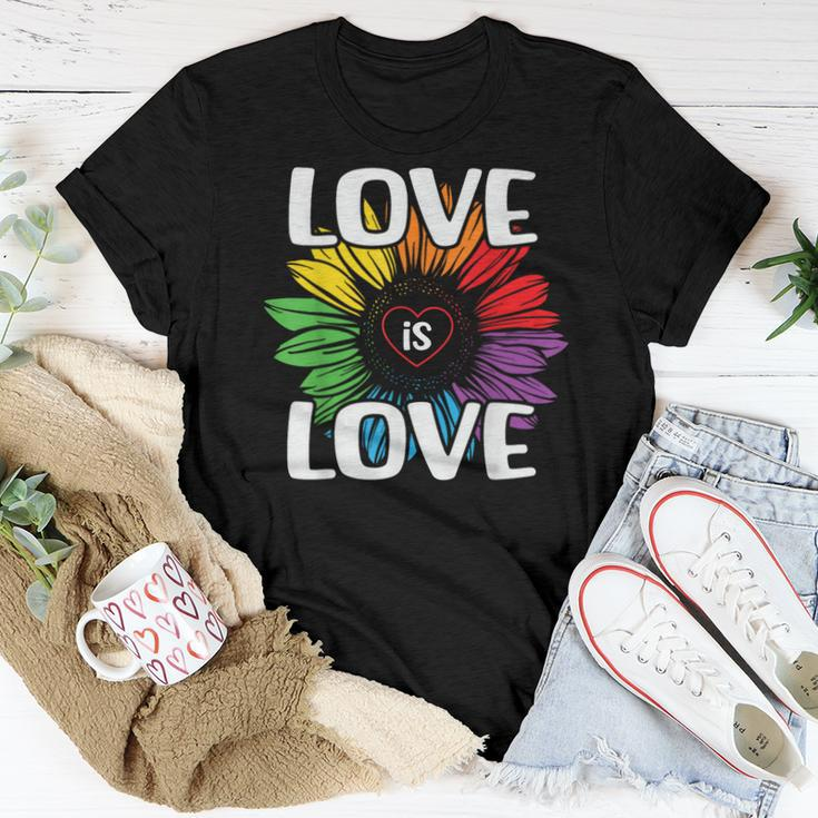 Love Is Love Rainbow Sunflower Lgbt Gay Lesbian Pride Women T-shirt Unique Gifts