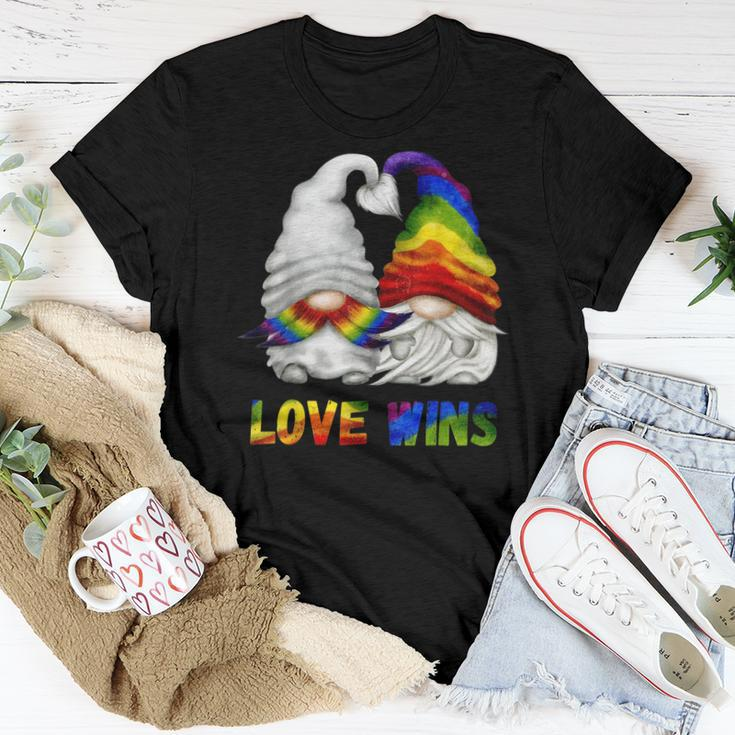 Love Wins - Cute Lgbtq Rainbow Gnomes For Proud Gay Couple Women T-shirt Unique Gifts