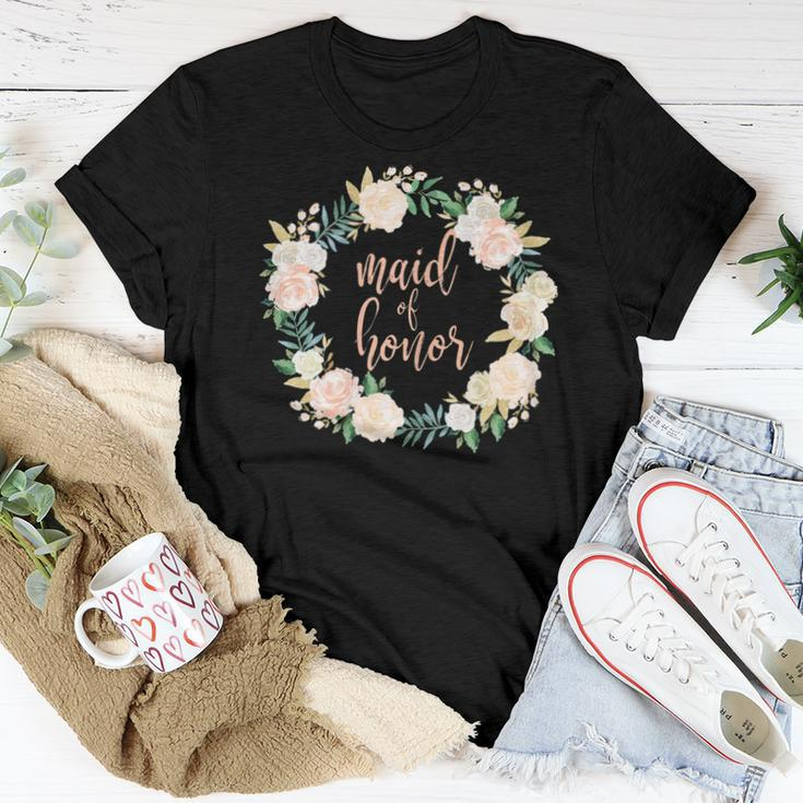 Maid Of Honor Lovely Pretty Floral Wreath Wedding Women T-shirt Unique Gifts