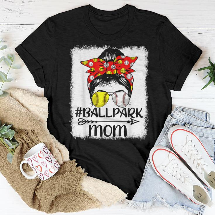 Messy Bun Hair Ballpark Mom Softball Baseball Women T-shirt Unique Gifts