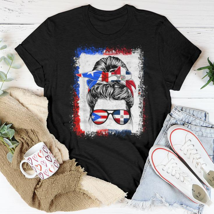 Messy Bun Half American Puerto Rican Dominican Root Women T-shirt Funny Gifts
