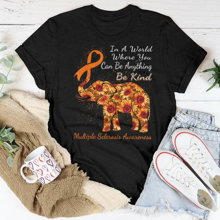 Multiple Sclerosis Awareness Sunflower Elephant Be Kind Women T-shirt Unique Gifts