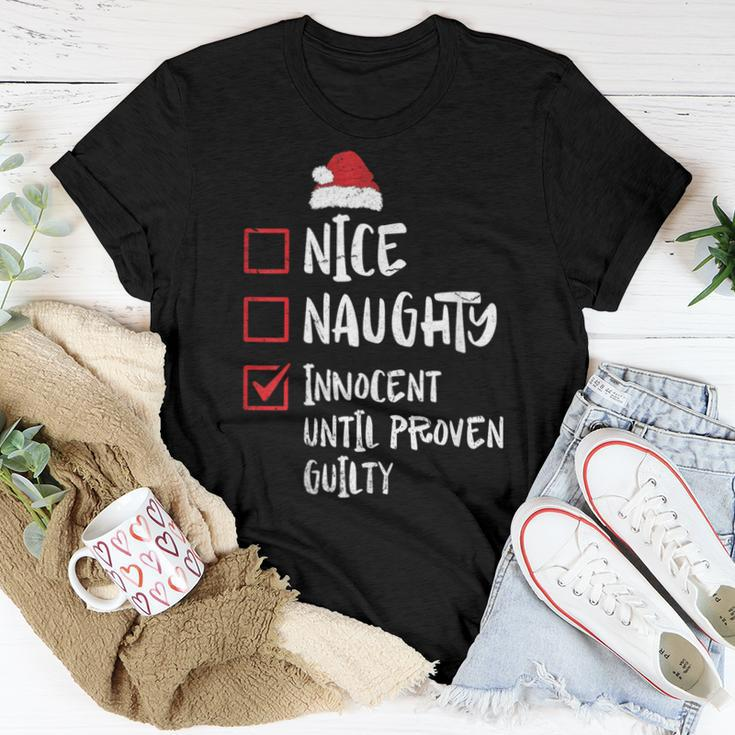 Nice Naughty Innocent Until Proven Guilty Christmas List Women T-shirt Unique Gifts