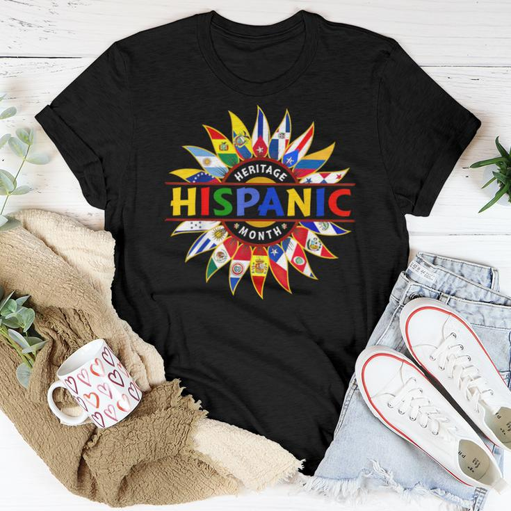 Hispanic Heritage Month Latino Countries Flags Sunflower Women T-shirt Funny Gifts
