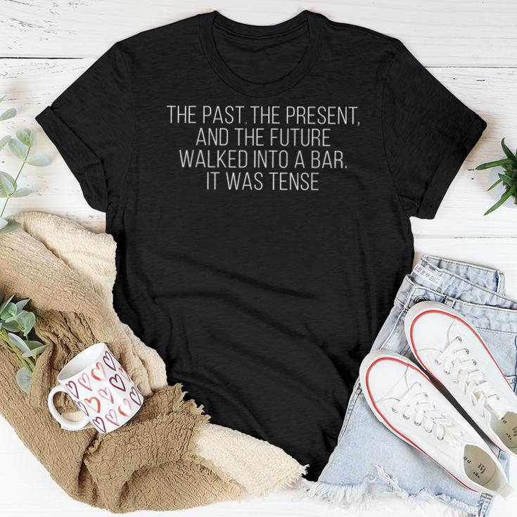 Past Present Future Tense Pun Grammar English Teacher Women T-shirt Unique Gifts