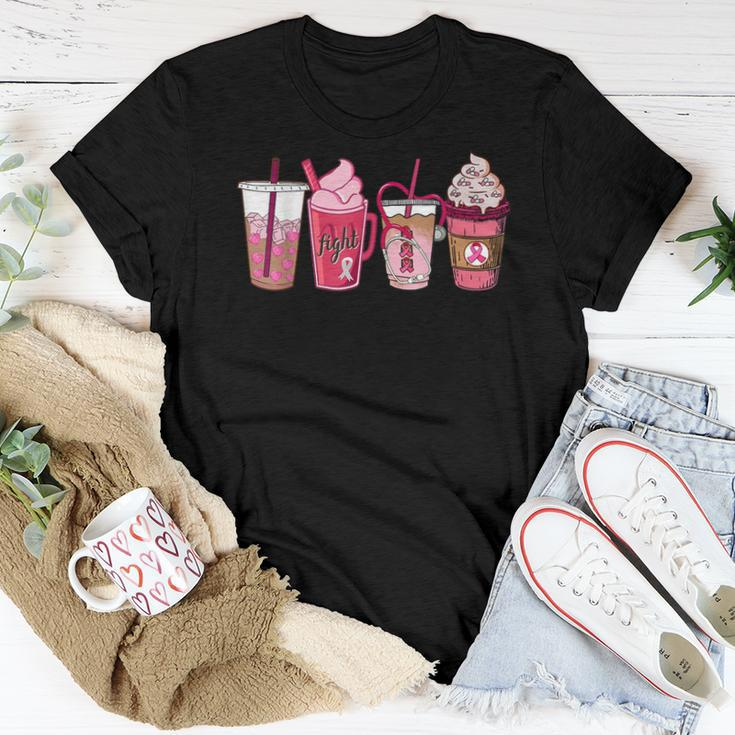 Pink Ribbon Breast Cancer Awareness Coffee Latte Fall Autumn For Coffee Lovers Women T-shirt Unique Gifts