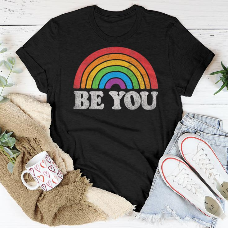 Be You Pride Lgbtq Gay Lgbt Ally Rainbow Flag Retro Galaxy Women T-shirt Unique Gifts