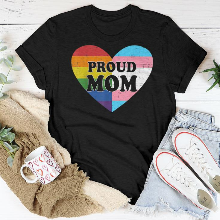 Proud Mom Lgbt Transgender Flag Heart Gay Lesbian Vintage Women T-shirt Unique Gifts