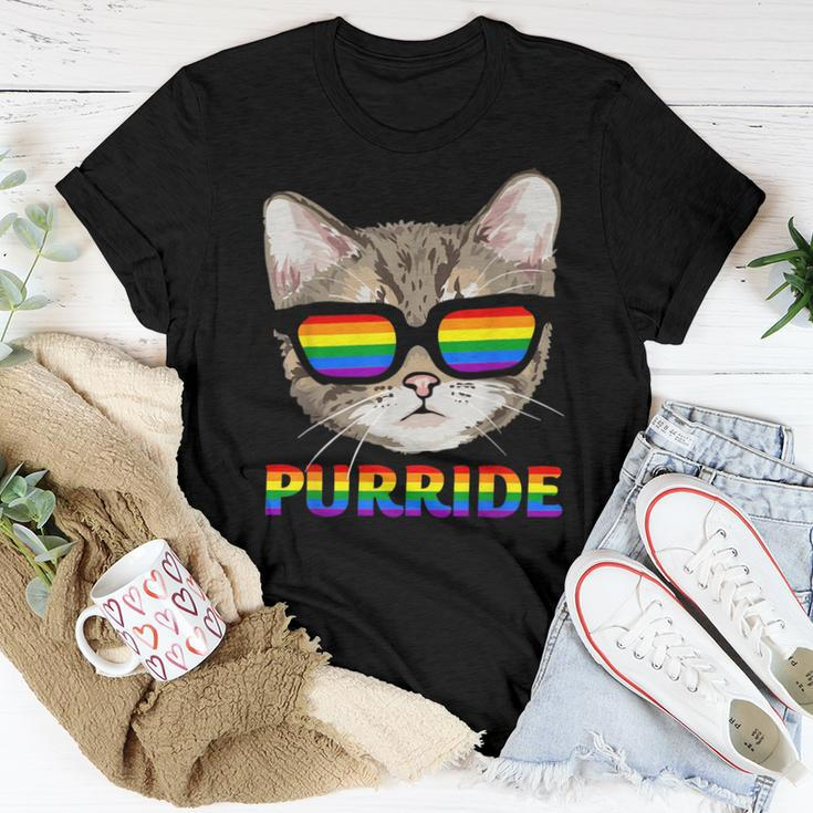 Purride Gay Pride Cat Rainbow Sunglasses Lgbtq Pride Month s Women T-shirt Unique Gifts