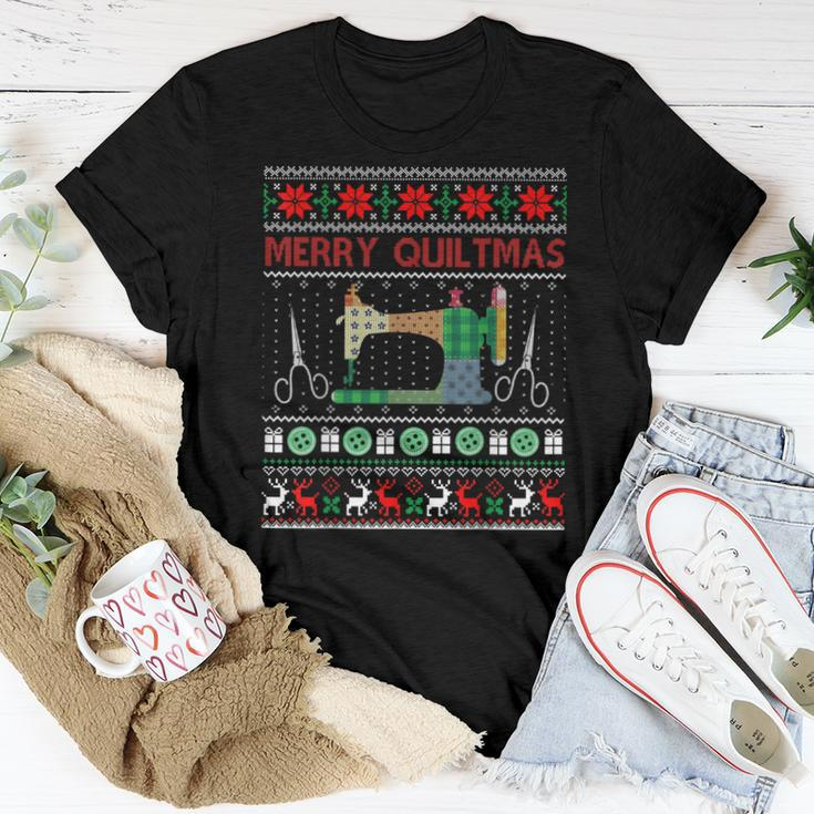 Quilting Ugly Christmas Sweater Happy Holidays Women T-shirt Unique Gifts