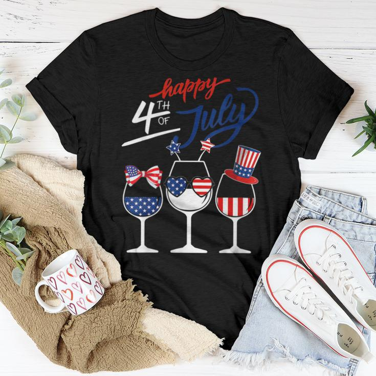Red White Blue Wine Glass Usa Flag Happy 4Th Of July Women T-shirt Unique Gifts