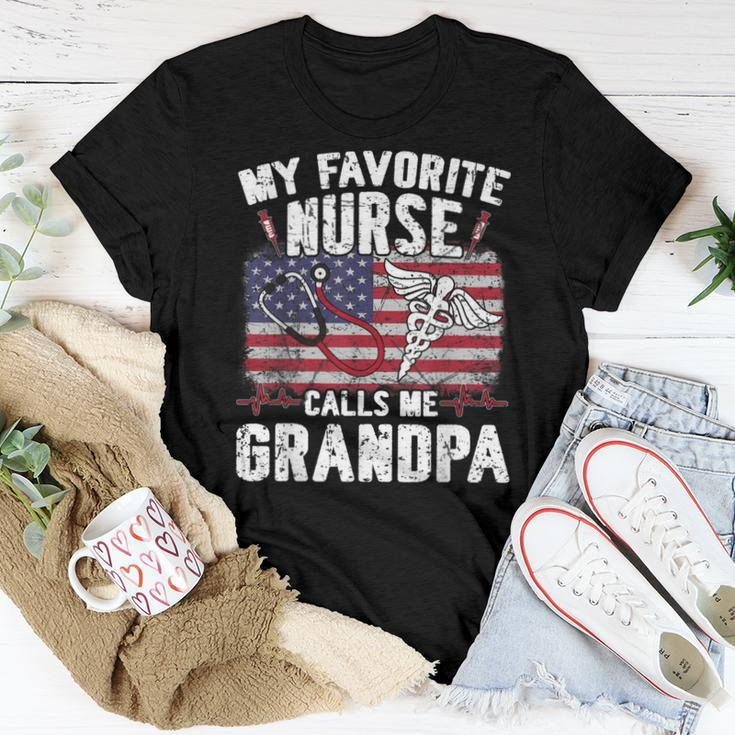 Retro My Favorite Nurse Calls Me Grandpa Usa Flag Father Day Women T-shirt Unique Gifts
