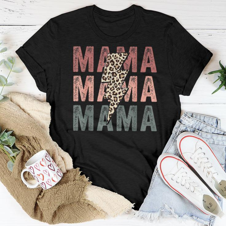 Retro Mama Distressed Lightning Bolt Leopard Mom For Mom Women T-shirt Crewneck Unique Gifts